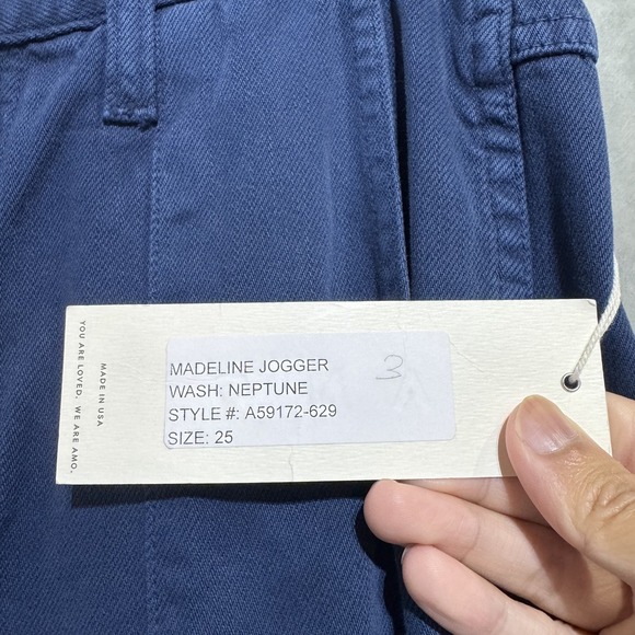 AMO Madeline Jogger Pants Womens 25 Blue Neptune Relaxed Tapered Made USA Casual - Picture 4 of 10